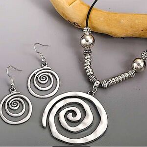 Boho Geometric Spiral Necklace Earrings Set